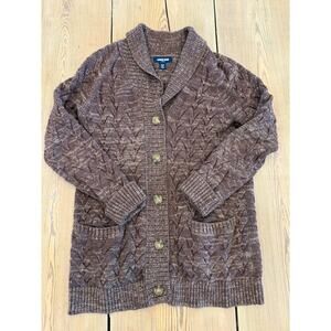 Land’s End Marbled Brown Cable Knit Cardigan Shawl Collar Cotton Small (6-8)